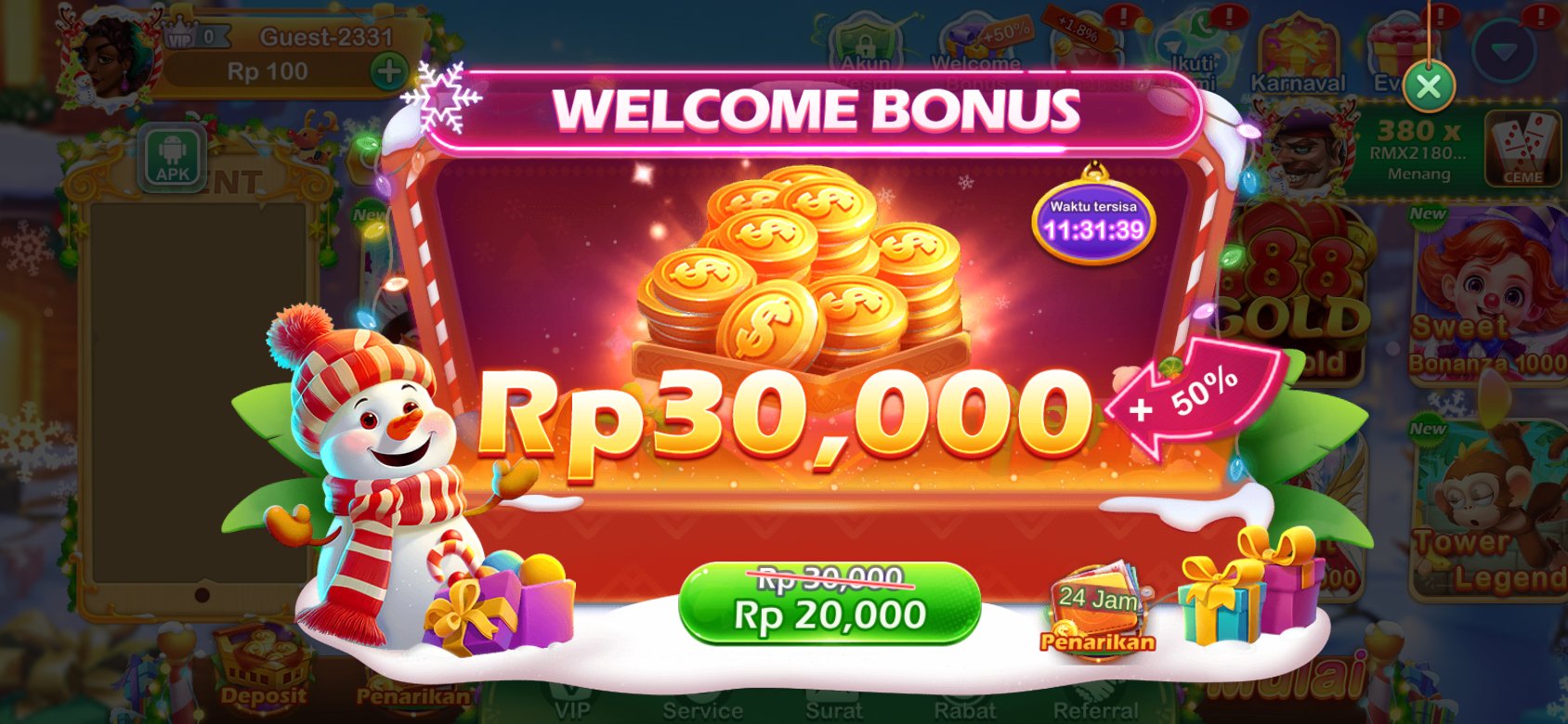 Bonus deposit hingga 50% di TT789 Slot APK Login.